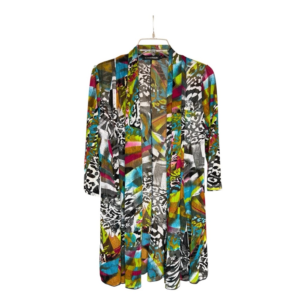 Creation Women’s Multi Color Abstract Animal Patterned Cardigan Y2K SZ S